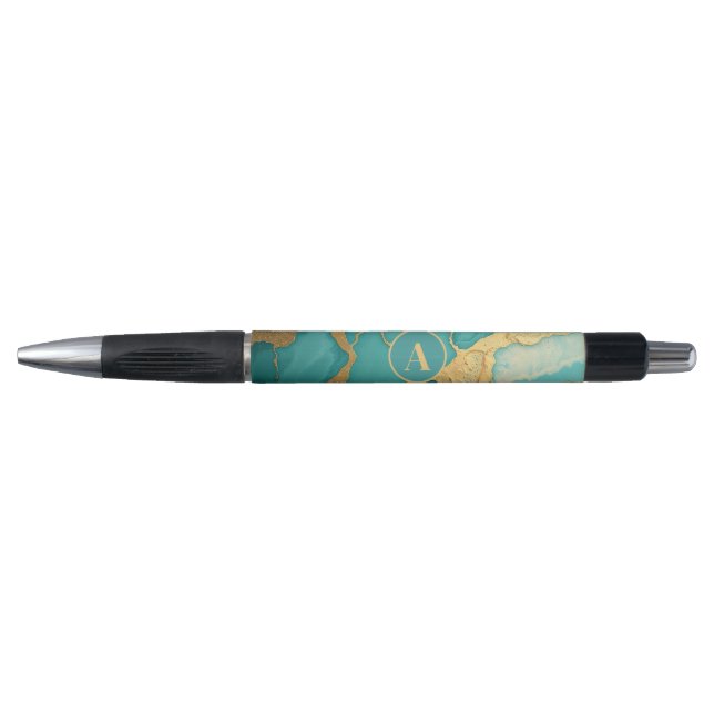 Monogrammed Gold & Teal Luxe Marble (Front)