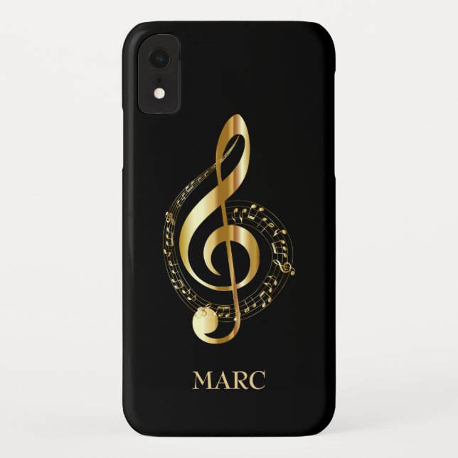 Monogrammed Gold Treble Clef Case-Mate iPhone Case (Back)