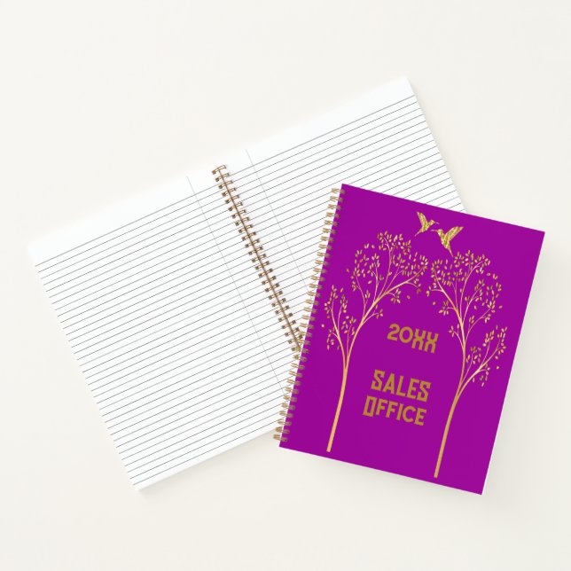 Monogrammed Gold Trees with Birds on Purple | Notebook (Inside)