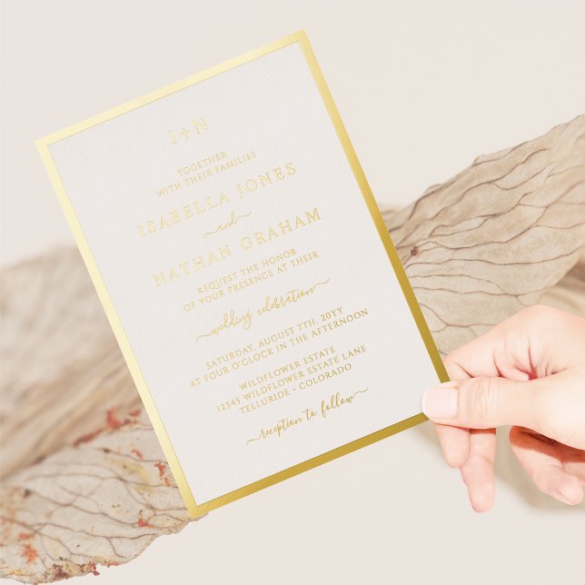 Monogrammed Gold Wedding (Monogrammed Simple Modern Gold Wedding Foil Invitation by Painted Paperie
)