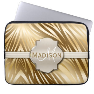 Monogrammed Gold Zebra Print Pattern Laptop Sleeve