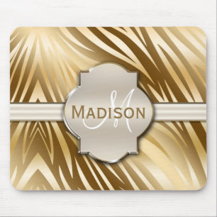 Monogrammed Gold Zebra Print Pattern Mouse Pad