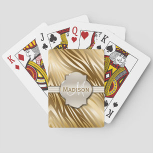 Monogrammed Gold Zebra Print Pattern Playing Cards