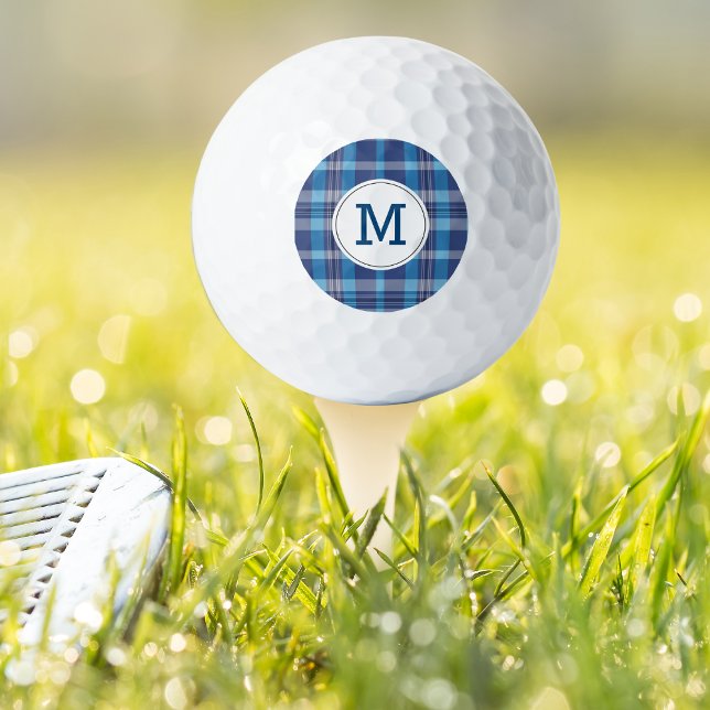Monogrammed Golf Balls Preppy Classic Blue Plaid (Creator Uploaded)