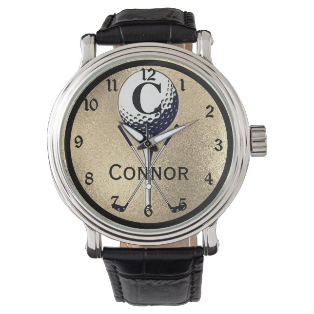 Monogrammed Golf Tee Gold Watch (Front)