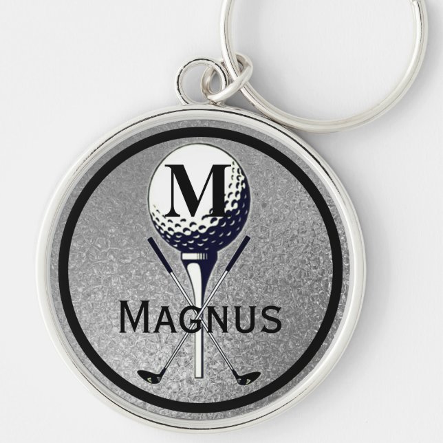 Monogrammed Golf Tee Silver Key Ring (Front)