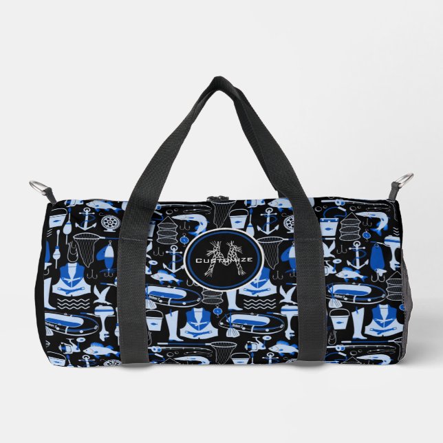 Monogrammed Gone Fishing Blue   Duffle Bag (Front)