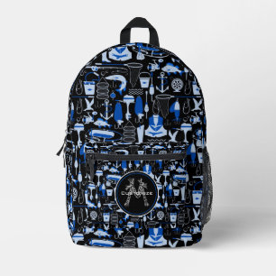 Monogrammed Gone Fishing Blue Printed Backpack