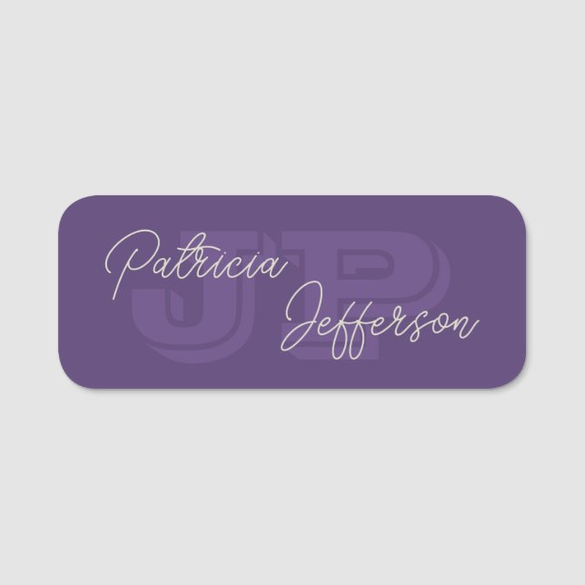 Monogrammed Grape Violet: Handwritten Calligraphy Name Tag (Front)