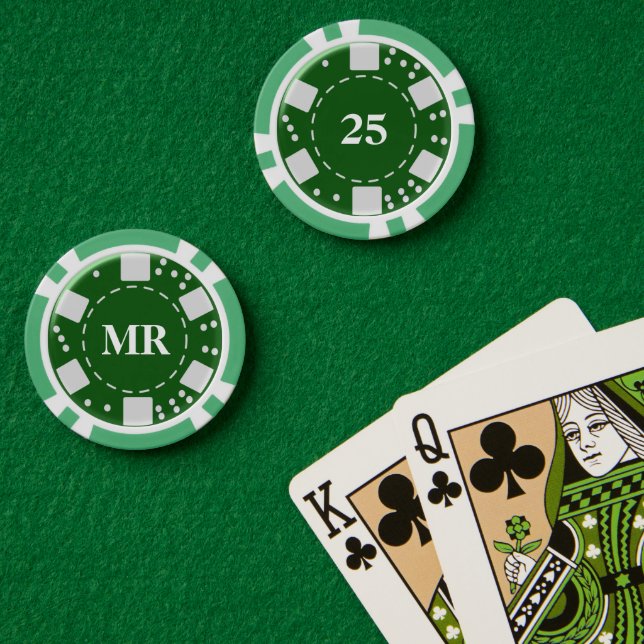 Monogrammed Green 25 Poker Chips (Poker Table (Double))