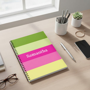 Monogrammed Green and Pink Striped Notebook