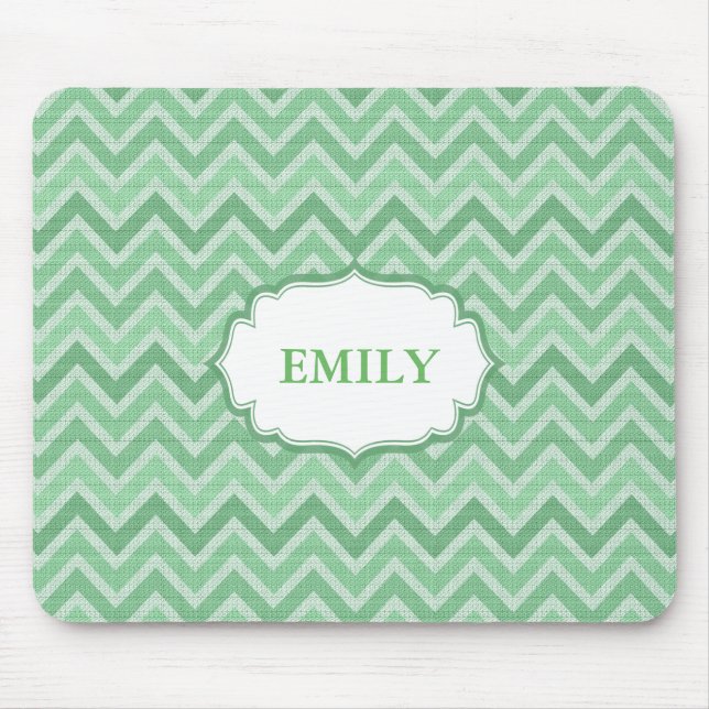 Monogrammed Green Chevron Mouse Pad (Front)