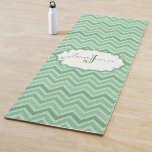 Monogrammed Green Chevron Pattern Yoga Mat