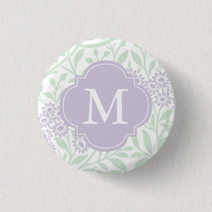 Monogrammed Green Lavender Floral Damask Pattern 3 Cm Round Badge