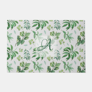 Monogrammed Green Leave Botanical Home Decor Doormat