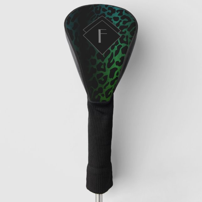 Monogrammed Green Leopard Print Golf Head Cover (Front)