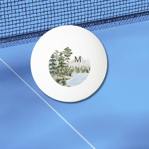 Monogrammed Green Pine Forest and Lake Ping Pong Ball