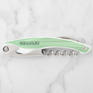 Monogrammed Green Satin Corkscrew