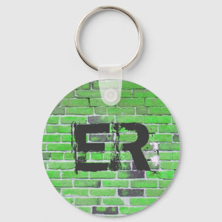 Monogrammed Green Vintage Brick Wall Texture Key Ring