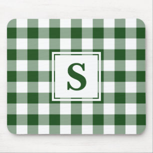 Monogrammed Green White Buffalo Check Pattern Mouse Pad