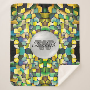 Monogrammed Greenery Geometric Vivid Pattern Sherpa Blanket
