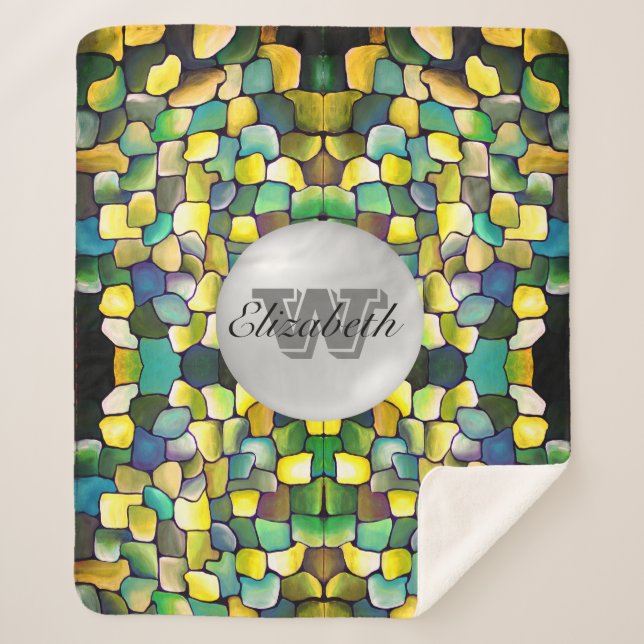 Monogrammed Greenery Geometric Vivid Pattern Sherpa Blanket (Front)