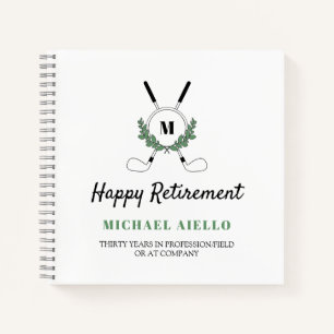 Monogrammed Greenery Golf Themed Retirement Party Notebook