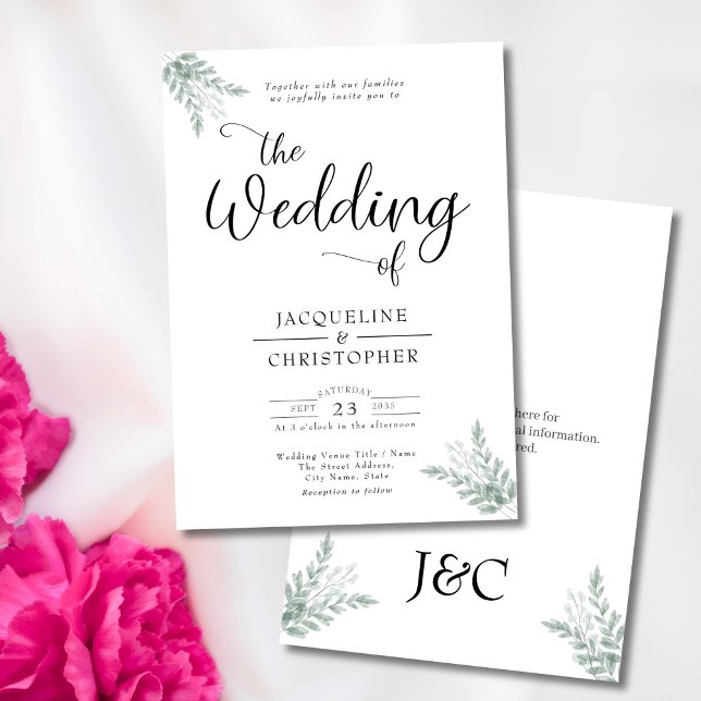 Monogrammed Greenery Wedding Invitation (Creator Uploaded)