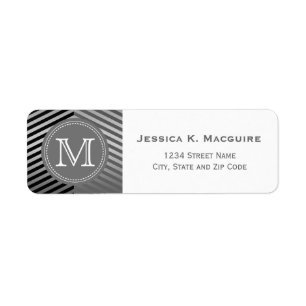 Monogrammed Grey and Black Chevron Return Address Label
