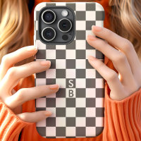 Monogrammed Grey And White Chequerboard Pattern