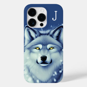 Monogrammed Grey and White Wolf Portrait  Case-Mate iPhone 14 Pro Case