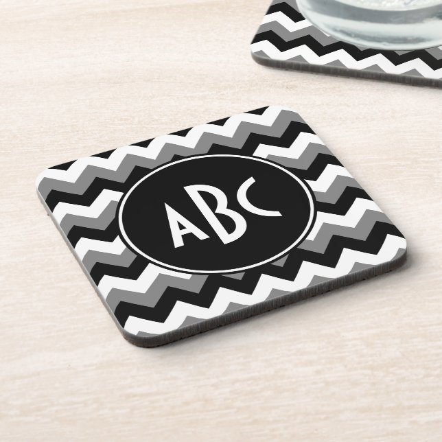 Monogrammed Grey Black and White Zigzag Coaster (Left Side)