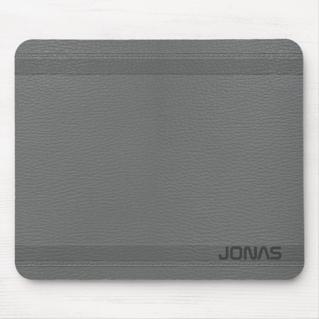 Monogrammed Grey Leather Look Mouse Pad (Front)