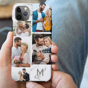 Monogrammed Grey Marble 5 Photo Collage