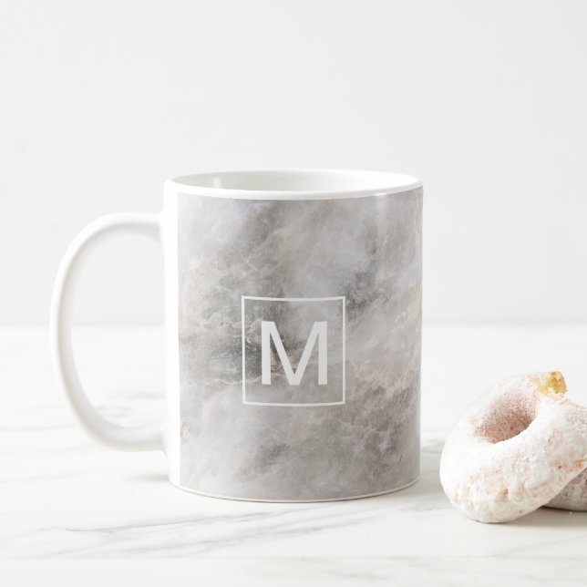 Monogrammed Grey Marble Coffee Mug (With Donut)
