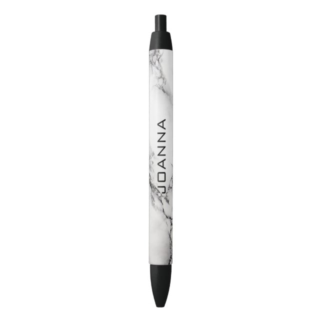 Monogrammed Grey Marble Texture Black Ink Pen (Front Vertical)