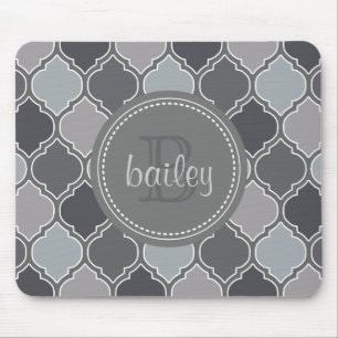 Monogrammed Grey Modern Lattice Pattern Mouse Pad