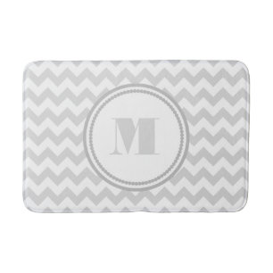 Monogrammed Grey White Striped Chevron Pattern Bath Mat