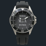 Monogrammed Groomsman Bestman Father Groom Bride Watch<br><div class="desc">This watch has 3 text fields allows you to add up to three initials for a monogram,  a title (bestman,  groomsman,  ringbearer usher father of the bride or groom) and a date of the wedding or other text as desired. Keep the words short to ensure they fit the space.</div>
