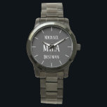 Monogrammed Groomsman Bestman Father Groom Bride Watch<br><div class="desc">This watch has 3 text fields allows you to add up to three initials for a monogram,  a title (bestman,  groomsman,  ringbearer usher father of the bride or groom) and a date of the wedding or other text as desired. Keep the words short to ensure they fit the space.</div>