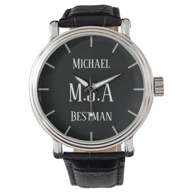 Monogrammed Groomsman Bestman Father Groom Bride Watch (Front)