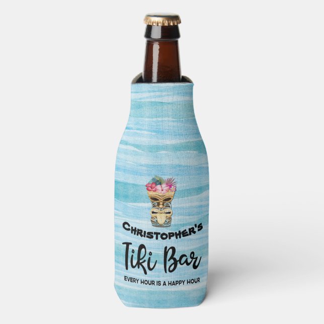 Monogrammed Groomsmen Tiki Bar Bachelor Party Can  Bottle Cooler (Bottle Front)