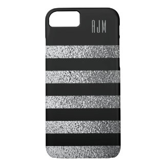 Monogrammed grunge SILVER Stripes Black Background iPhone 8/7 Case
