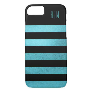 Monogrammed grunge teal Stripes Black Background iPhone 8/7 Case