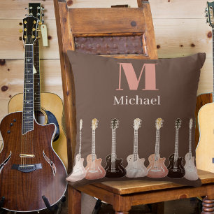 Monogrammed Guitar Pattern Brown Cushion