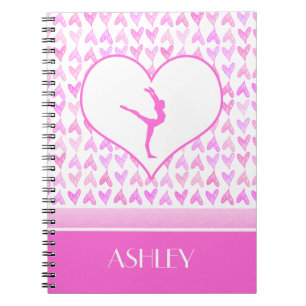 Monogrammed Gymnastics Pink Watercolor Hearts Notebook
