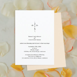 Monogrammed Hand Lettered Christian Cross Wedding Invitation