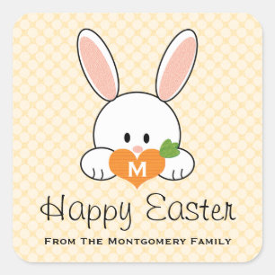 Monogrammed Happy Easter Bunny Seals Yellow