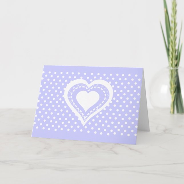 Monogrammed Heart Lilac & white polka dots pattern Note Card (Front)