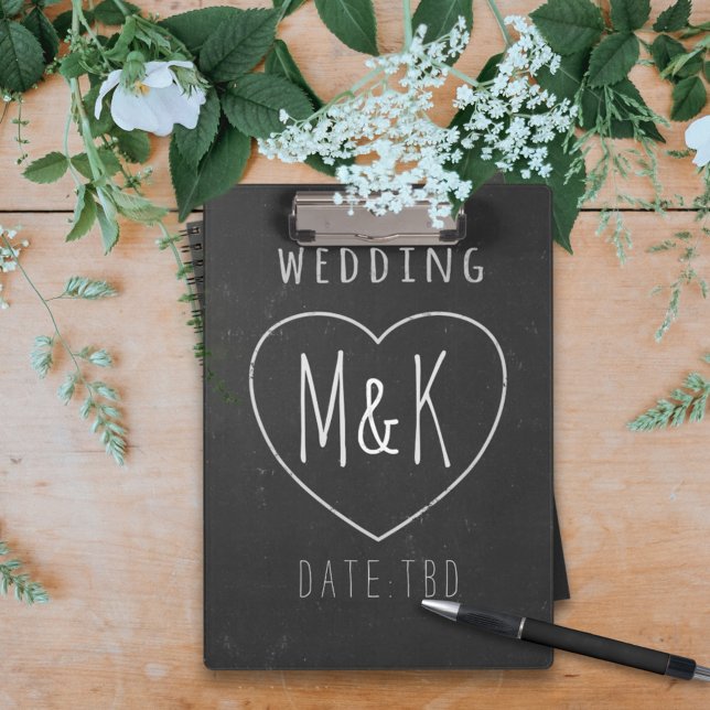 Monogrammed Heart Rustic Black Wedding Clipboard (Perfect clipboard for all organized Brides-2-be. )